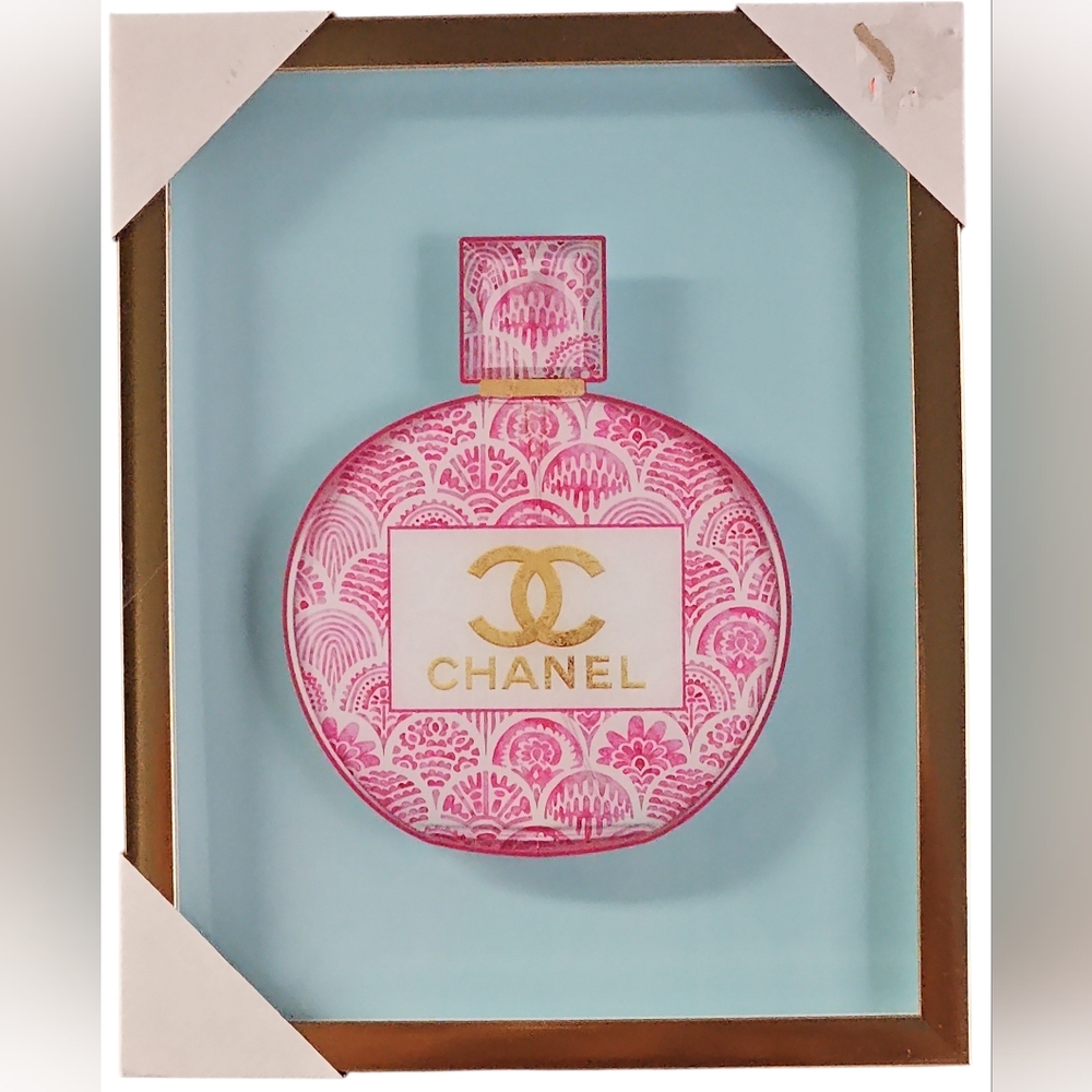 CHANEL Pink and Gold Perfume Bottle Wall Art 12x15 NWT